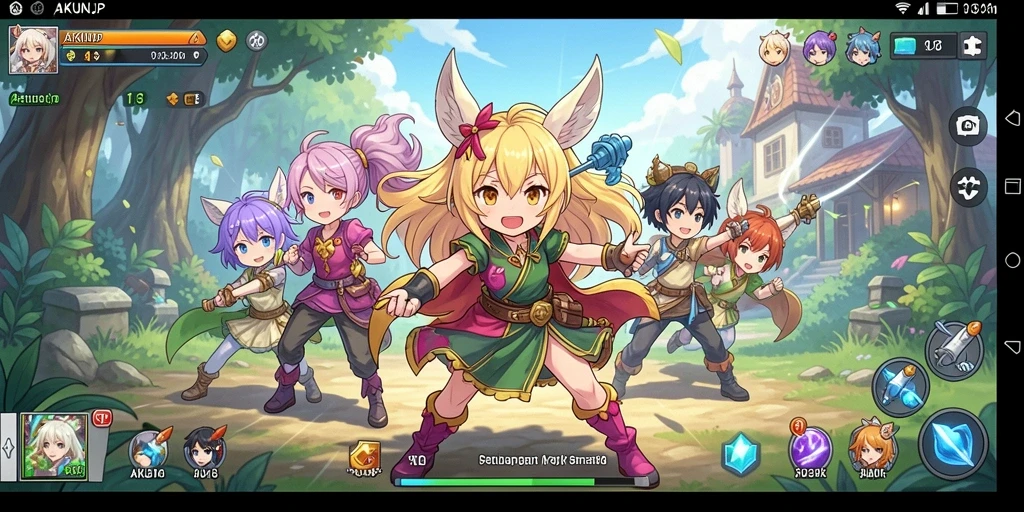 Screenshot utama AKUNJP menunjukkan aksi seru dalam dunia Anime.