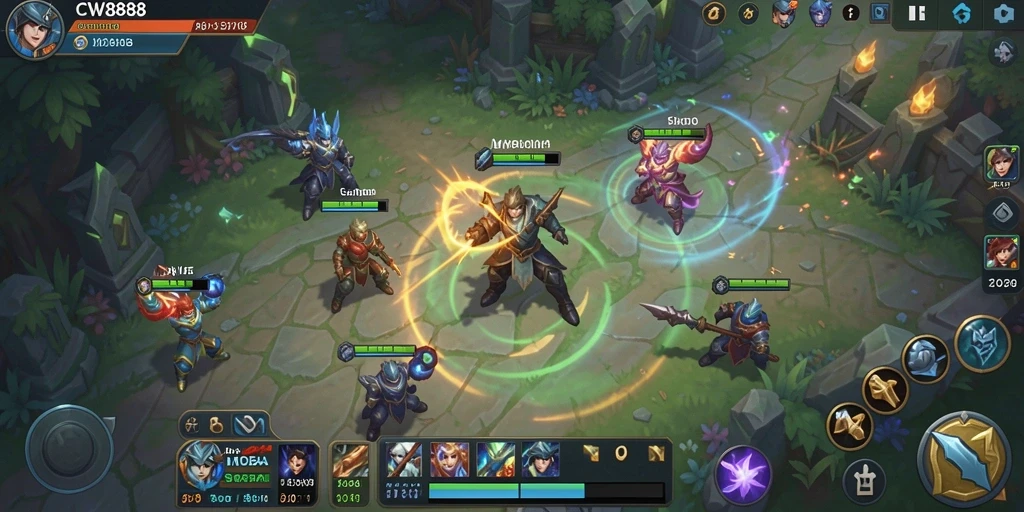 Gameplay seru CW8888 dengan pertempuran intens di arena MOBA.