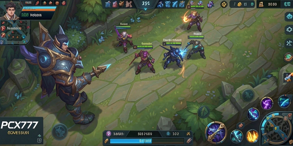 Tampilan gameplay seru PCX777 dengan aksi MOBA yang menegangkan.