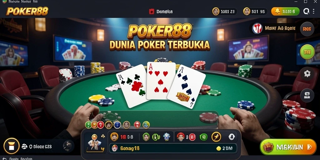 Tangkapan layar menunjukkan pemain bersaing sengit di meja poker terbuka.