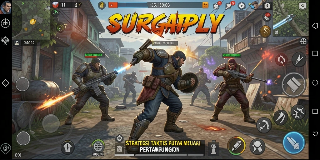 Tampilan gameplay <strong>SURGAPLY</strong> menunjukkan pertempuran strategis yang intens.