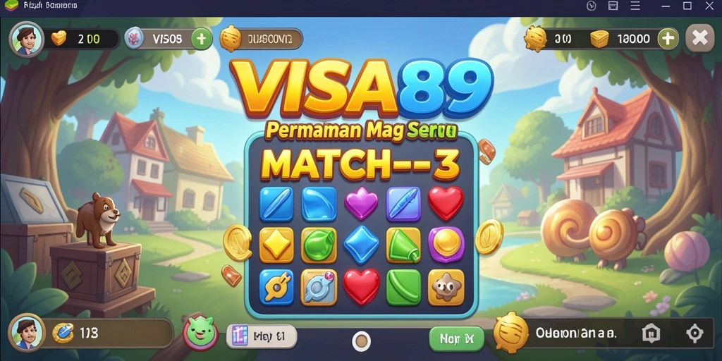 Screenshot permainan <strong>VISA89</strong> menampilkan aksi game Match-3 yang seru dan penuh warna.